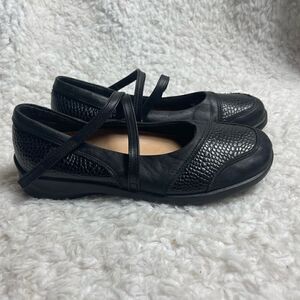 Aertrex Shoes Black leather Julia Mary Jane Loafer SZ 9W adjustable Velcro strap